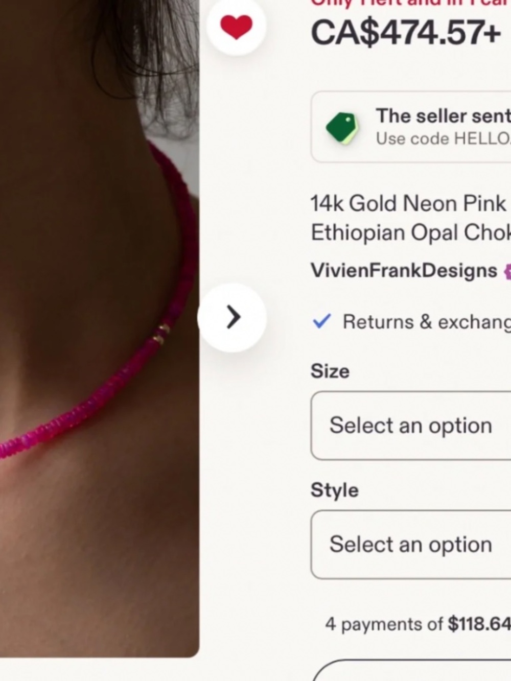 Vivien Frank Neon Pink Gemstone Beaded Necklace 14K Gold Filled - Picture 6 of 9